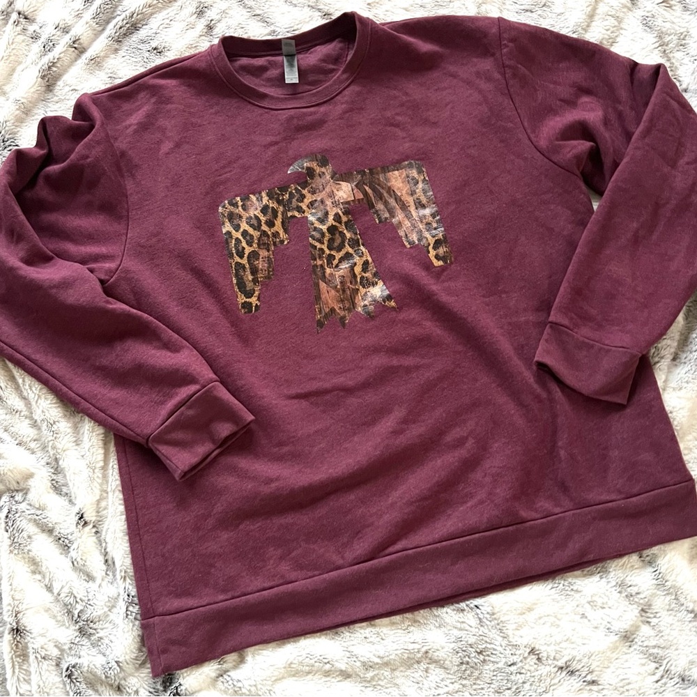 Next Level Apparel Maroon Crewneck Sweatshirt Thunderbird Leopard Western XL